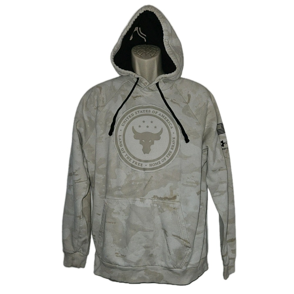Under‎ Armour Project Rock Hoodie Pullover Mens M Veterans Day Camo Sweatshirt